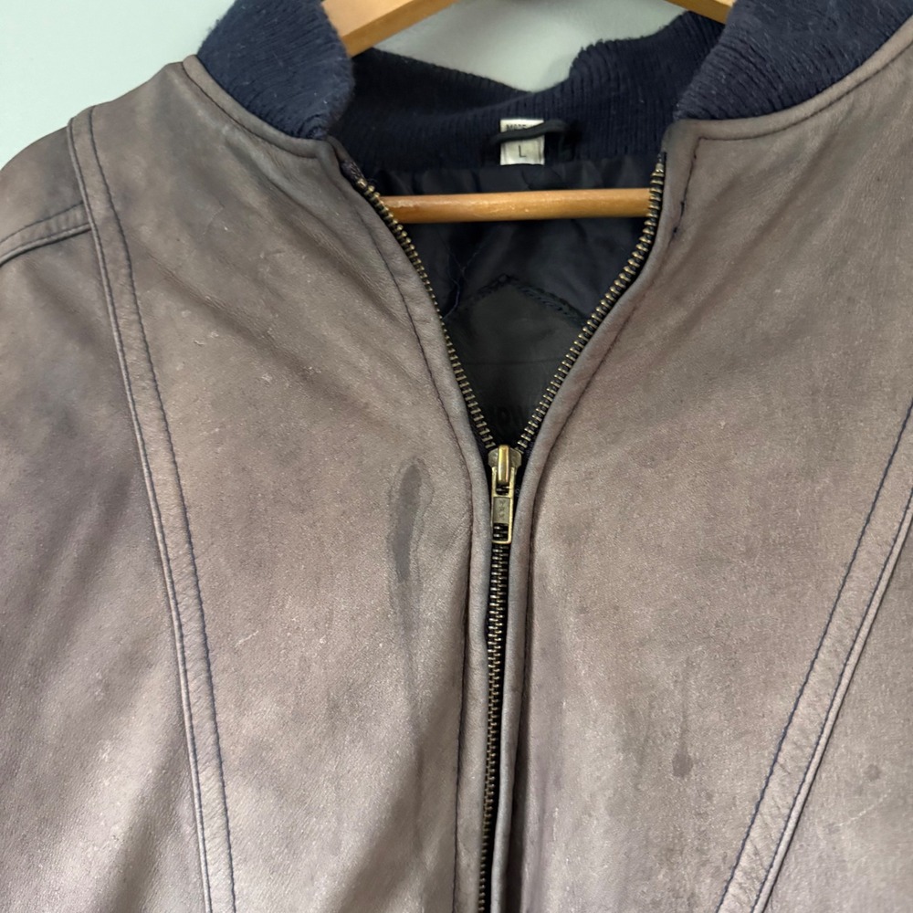 Vintage Midwest International Faded Leather Bomber Jacket Size L - Picture 2 of 8